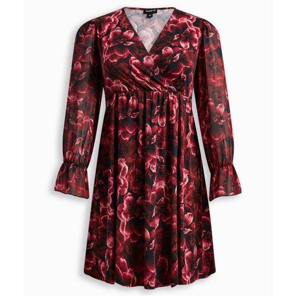 Torrid Mini Babydoll Dress Plus Size 6X Studio Knit Black Pink Floral NWT - Picture 1 of 8